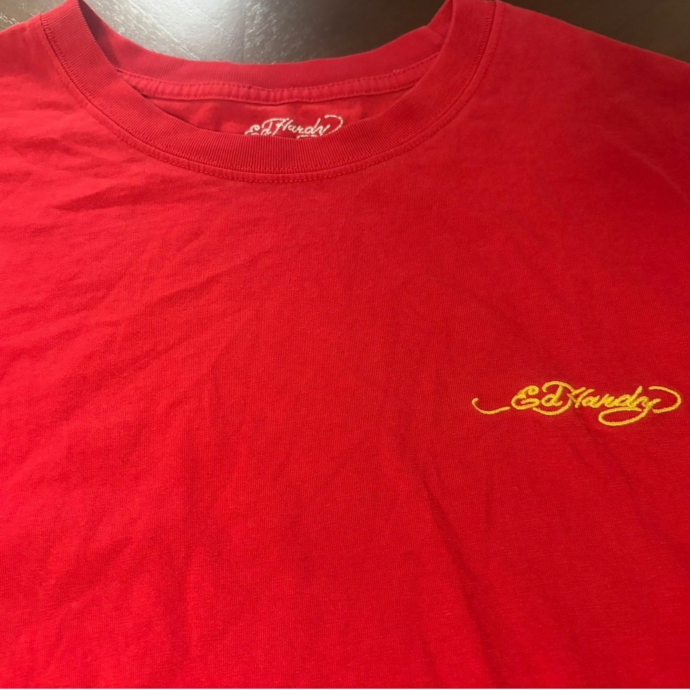 Ed Hardy Mens Embroidered Logo T-Shirt Red Short Sleeve Size L